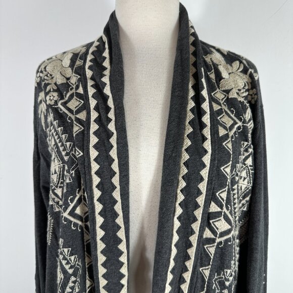 NWT Johnny Was Tulla Embroidered Duster Cardigan Long Gray White Open Size L - Picture 5 of 13